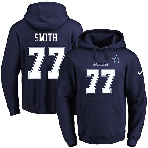 Nike Cowboys #77 Tyron Smith Navy Blue Name & Number Pullover NFL Hoodie